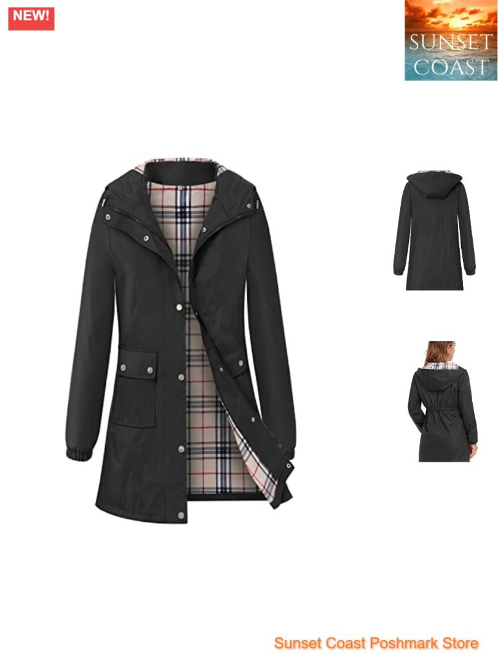 Waterproof Women's Rain Jacket with Hood Long Trench Windbreaker Lightweight